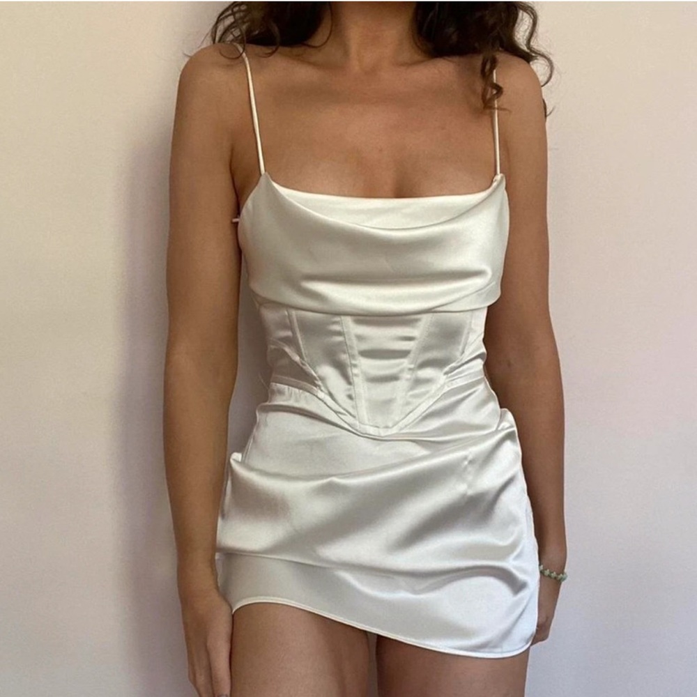 Zara Satin Ivory Corset Mini Dress